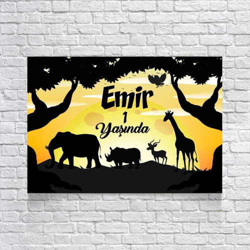 Safari Gün Batımı Temalı Doğum Günü Afişi 35X50 cm