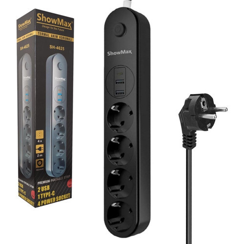 SH-4625 TERMAL AKIM KORUMALI PRİZ 4 PRİZ+2 USB+1 TYPE-C GİRİŞ