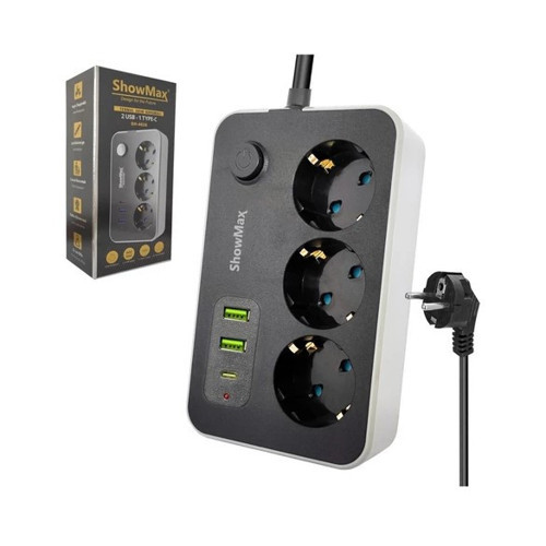 SH-4626 TERMAL AKIM KORUMALI PRİZ 3 PRİZ+2 USB+1 TYPE-C GİRİŞ