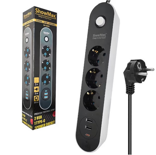 SH-4628 TERMAL AKIM KORUMALI PRİZ 3 PRİZ+2 USB+1 TYPE-C GİRİŞ