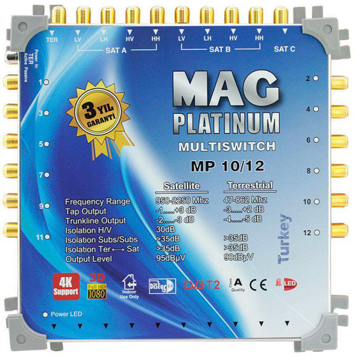 Platinum MP 10/12 Multiswitch - 10 Giriş 12 Çıkışlı Merkezi Uydu Santrali Hybrid 4K ve 3D Destekli