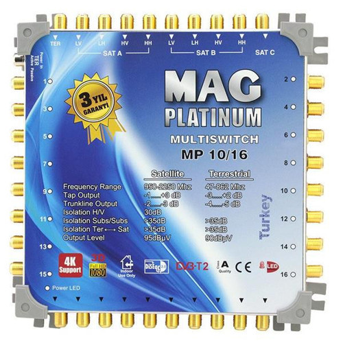 Platinum MP 10/16 Multiswitch - 10 Giriş 16 Çıkışlı Merkezi Uydu Santrali Hybrid 4K ve 3D Destekli