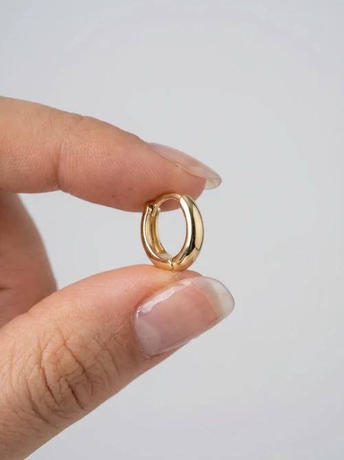 14 Ayar Altın Mini Oval Halka Küpe