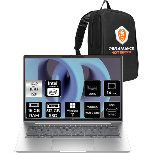 HP Elitebook 6 G1I Core Ultra 7 255U 16GB RAM 1TB SSD 14" FHD+ Win11 Pro CV0G8ETPN408 Notebook + Per4 Çanta