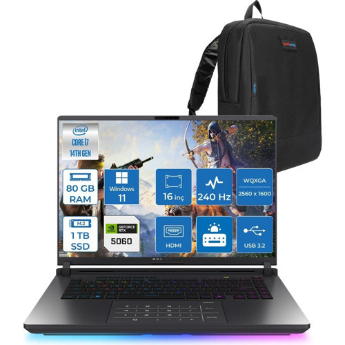 Asus Rog Strix G16 G615JMR-S5049 Intel® Core™ I7 14650HX 80GB 1tb SSD 8GB/RTX5060 Gddr7 115W 16 Inç 2,5k (2560 x 1600, Wqxga) 240Hz 3ms WINDOWS11PRO Gaming Laptop WS5049P35+ZETTAÇANTA