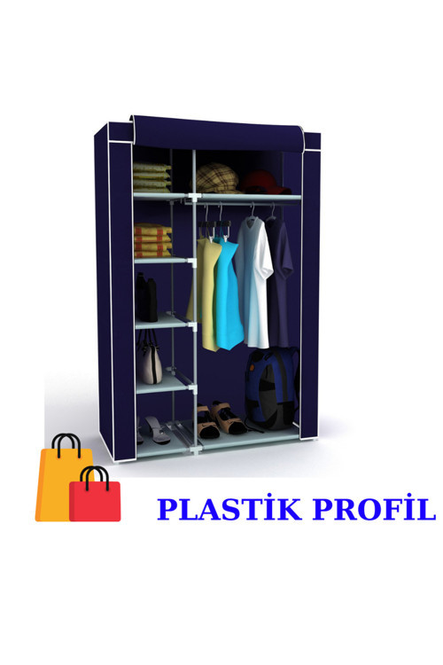 Bez Dolap Plastik İskelet Fermuarlı Yeni Portatif Gardırop LACİVERT