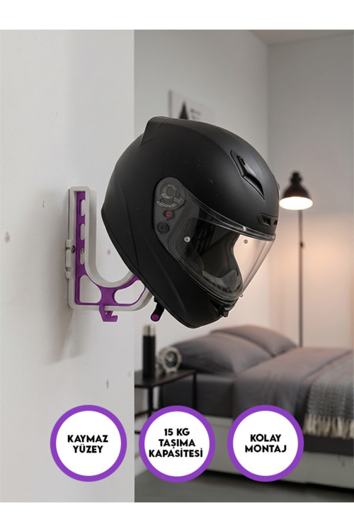 Kask & Mont Tutucu | Motosiklet, Scooter, Bisiklet Teçhizat Askılığı Beyaz-Mor