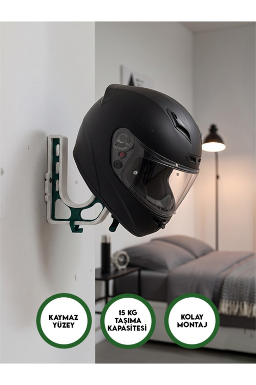 Kask & Mont Tutucu | Motosiklet, Scooter, Bisiklet Teçhizat Askılığı Beyaz-Yeşil