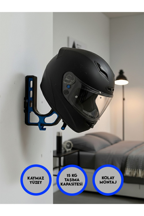 Kask & Mont Tutucu | Motosiklet, Scooter, Bisiklet Teçhizat Askılığı Siyah-Mavi