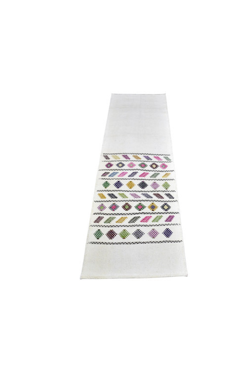 Yeni El Dokuma Emsalsiz Ak Pamuklu Yörük Kilim 7263