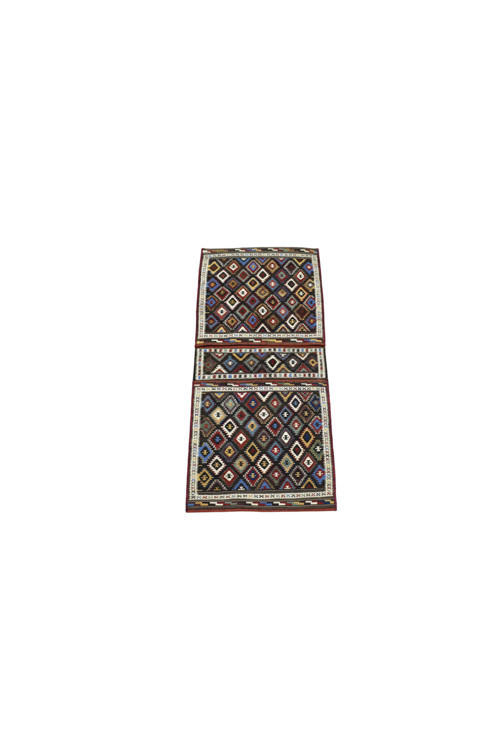 Antika El Dokuma Çift Gözlü Balıkesir Yörük Yün Kilim Heybe 6929