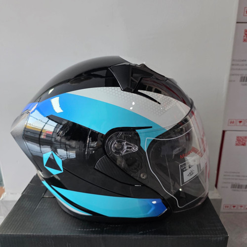 ÇENESİZ KASK JK528-1 MGE VİZÖRLÜ PARLAK SİYAH MAVİ L