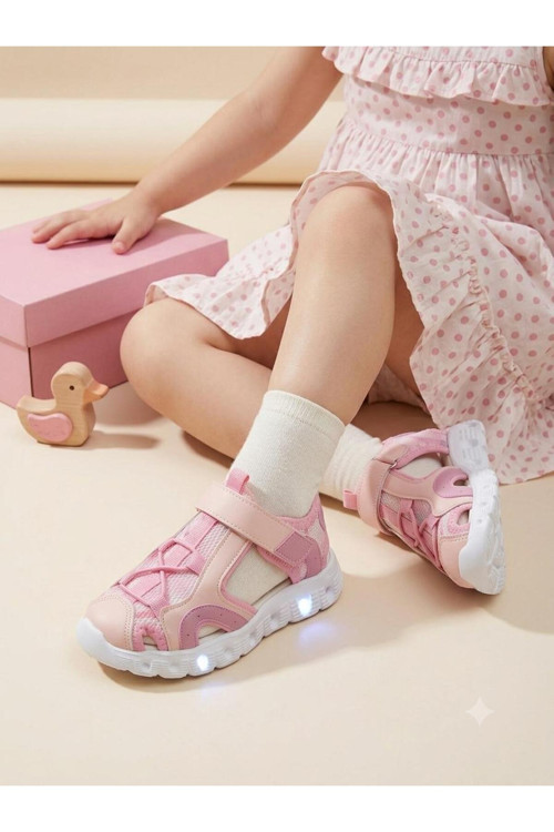 Ortopedik Unisex Çocuk Füme Işıklı Cırtlı Sandalet