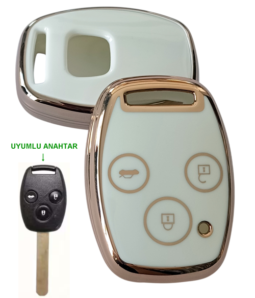 Civic C-Rv Accord Jazz Uyumlu Kumanda Anahtar Koruma Kılıfı Oto Anahtarlık 3 Tuşlu BEYAZ GOLD