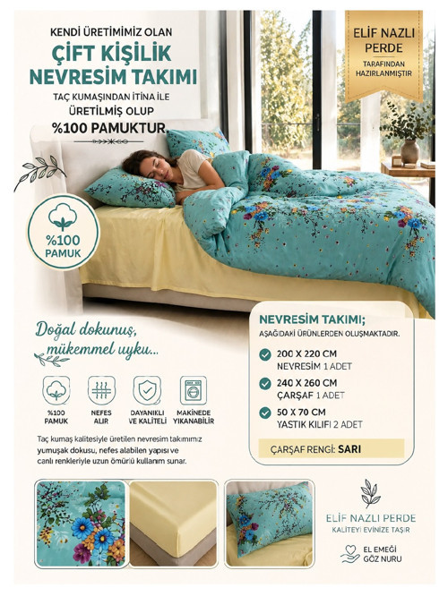 Çift Kişilik Nevresim Takımı -% 100 Pamuk