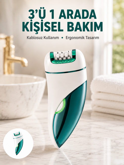 tekno Çok Fonksiyonlu Epilatör 600mAh 90 Dakika Kullanım LED Metal Başlık Su Geçirmez Yeni Nes
