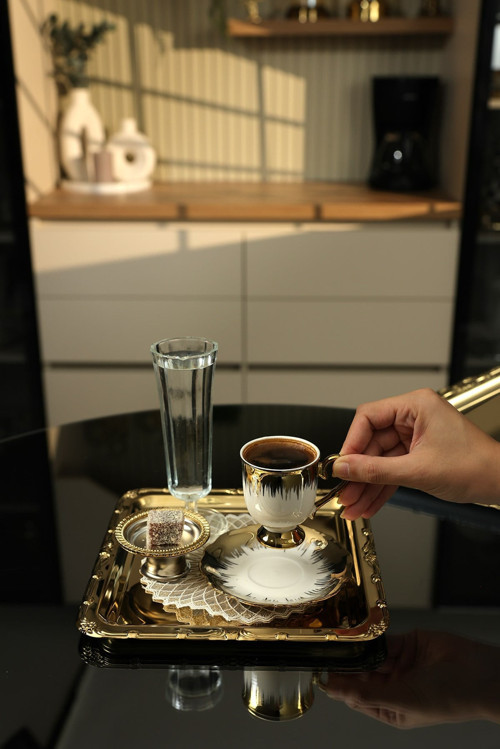 Versay Gold Kare Paslanmaz Çelik Tepsi Seti – Kabartma Desenli Dekoratif Çeyizlik Sunum Tepsisi