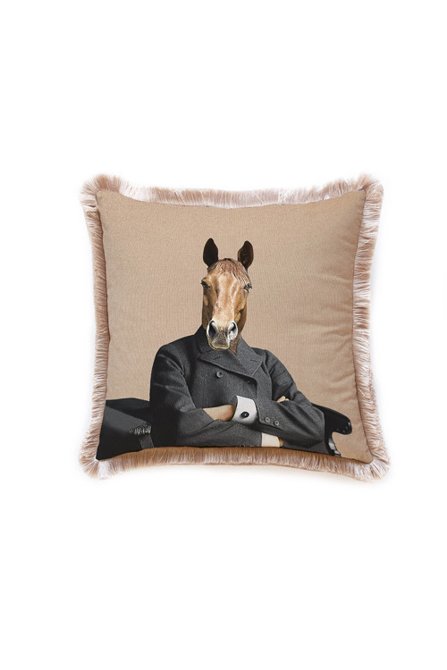 Mr. Horse Kadife Yastık (Atlı Yastık, Dolgusu Boncuk Elyaf, Uluslararası Yıkama Ve Solmama Sertifikası)