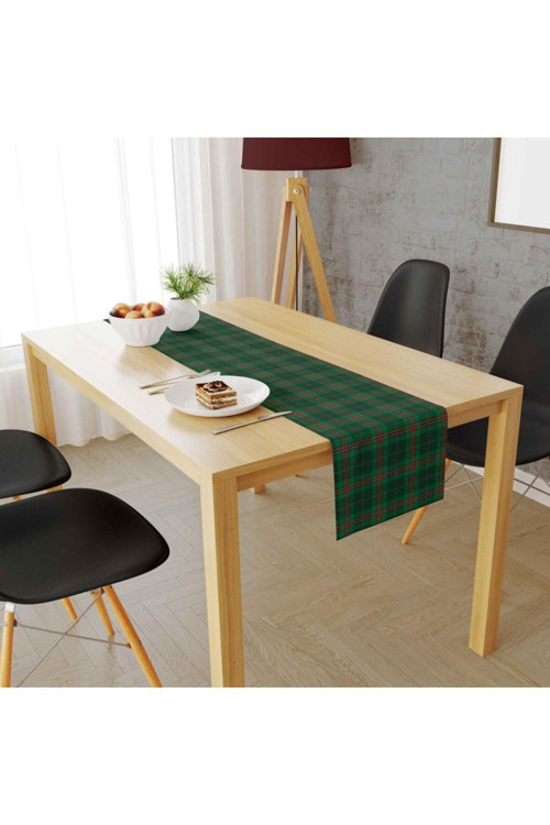 Yeşil Kareli Runner Örtüsü, 140x45cm (İnce Keten, Uluslararası Yıkama Ve Solmama Sertifikası)