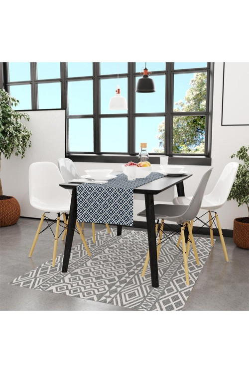 Mavi Geometrik Runner, 140x45cm (İnce Keten, Uluslararası Yıkama Ve Solmama Sertifikası)