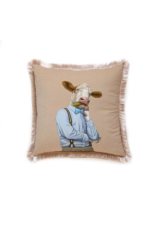 Mr. Cow Kadife Yastık (İnekli Yastık, Dolgusu Boncuk Elyaf, Uluslararası Yıkama Ve Solmama Sertifikası)