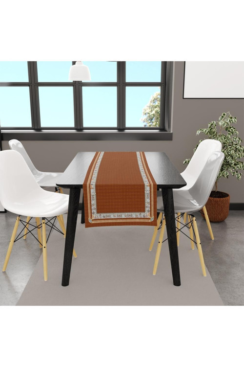 Kahverengi Runner 140x45cm (İnce Keten, Uluslararası Yıkama Ve Solmama Sertifikası)