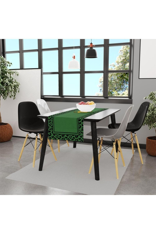 Yeşil Büst Detaylı Runner, 140x45cm (İnce Keten, Uluslararası Yıkama Ve Solmama Sertifikası)