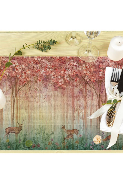 Sunny Home Design Bahar Konseptli Kumaş Amerikan Servis 4'lü Set - 50x35 cm (Kumaş İnce Ketendir, Uluslararası Yıkama Ve Solmama Sertifikası)