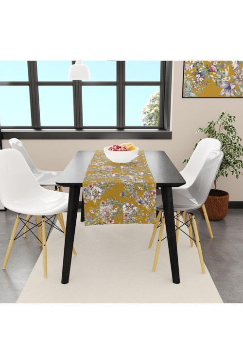 Colourful Flowers Runner (Renkli Çiçekler), 140x45cm (İnce Keten, Uluslararası Yıkama Ve Solmama Sertifikası)