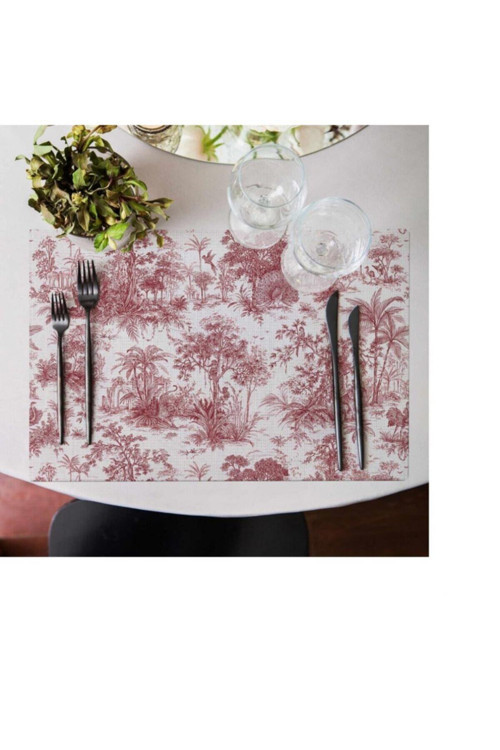 Saklı Bahçe - Kırmızı Kumaş Amerikan Servis 4'lü Set - 50x35 cm (Kumaş İnce Ketendir, Uluslararası Yıkama Ve Solmama Sertifikası)