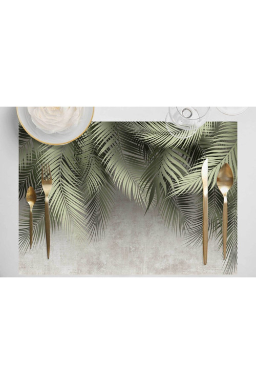 Palmiye Yapraklı Kumaş Amerikan Servis 4'lü Set - 50x35 cm (Kumaş İnce Ketendir, Uluslararası Yıkama Ve Solmama Sertifikası)