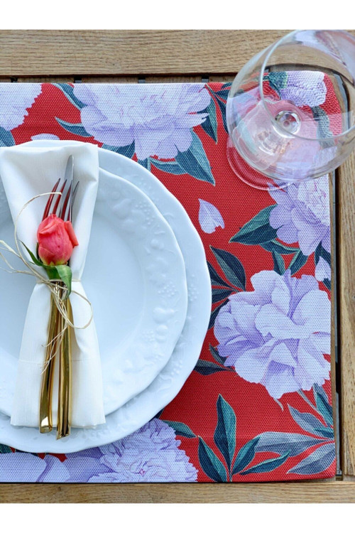 Kırmızı White Rose Kumaş Amerikan Servis 4'lü Set - 50x35 cm (Kumaş İnce Ketendir, Uluslararası Yıkama Ve Solmama Sertifikası)