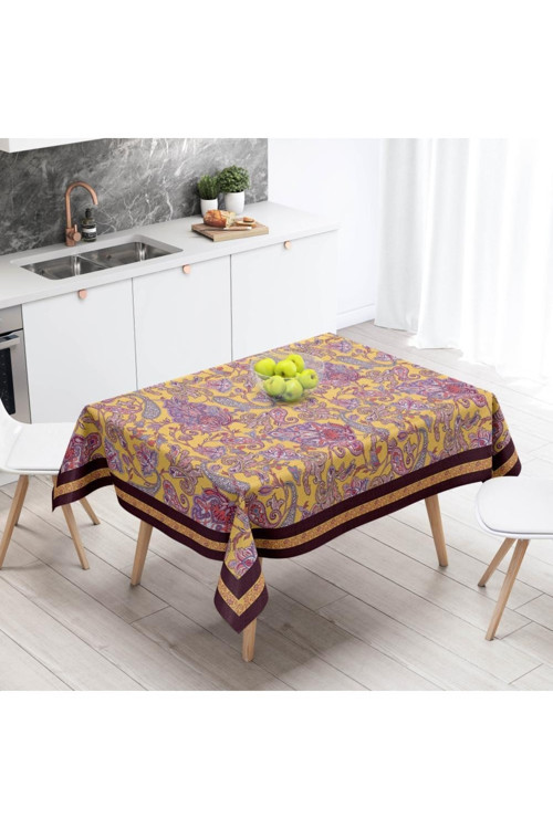 Mor Damask Desen Masa Örtüsü, 160cm x 220cm (Kumaş İnce Ketendir, Uluslararası Yıkama Ve Solmama Sertifikası)