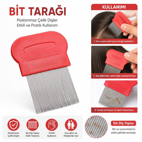 Paslanmaz Çelik Bit Tarağı İnce Dişli Saç Bit ve Sirke Temizleme Bit Ayıklama Tarağı