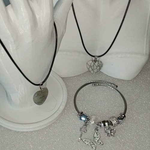 ( 3 PARÇA ) 1 SET 11010 SERİ 2 DOĞALTAŞ KOLYE & 1 CHARM BİLEKLİK SETİ