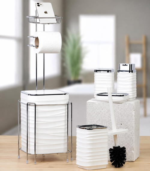 Luna Krom/Beyaz Kare 6'lı Banyo Seti Oky-1630 Lun-0030