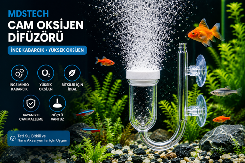 Cam Akvaryum Hava Taşı Oksijen Difüzörü Vantuzlu Nano Air Stone İnce Kabarcık Üreten Oksijen Aparatı