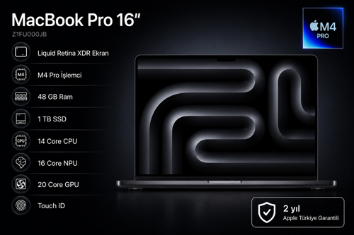 MacBook Pro 16'' 14-Core CPU 20-Core GPU Apple M4 Pro 48GB 1TB SSD S.Black Z1FU000JB