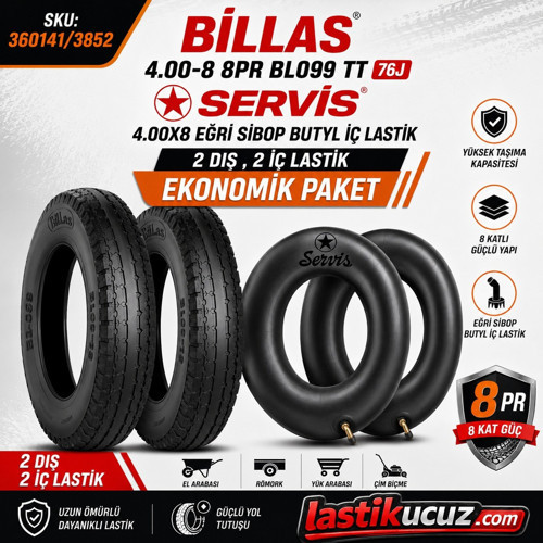 4.00-8 TT İÇ LASTİK GEREKTİRİR BL 099 8PR 8KAT 76J ÇAPA MAKİNESİ LASTİĞİ+ İÇ LASTİK (2ŞER ADET, TAKIM)