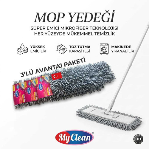 Süper Emici Mikrofiber 3 Lü Mop Yedeği 60 Cm