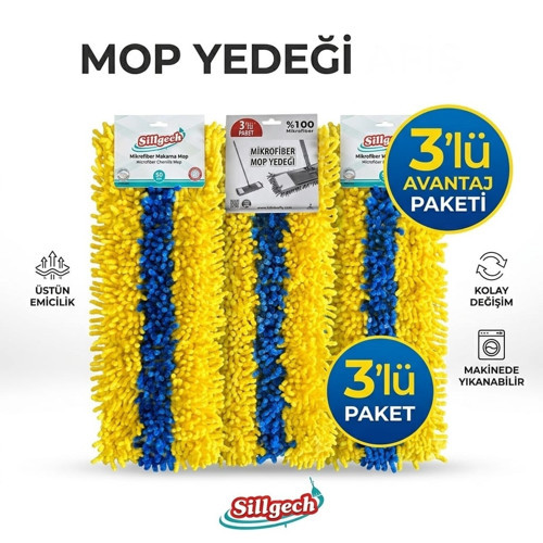 Süper Emici Mikrofiber 3 Lü Mop Yedeği 50 Cm