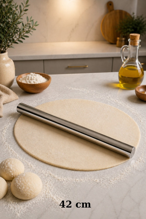 42 Cm Paslanmaz Çelik Hamur Açma Merdanesi Profesyonel Oklava Pizza Baklava Börek Merdanesi