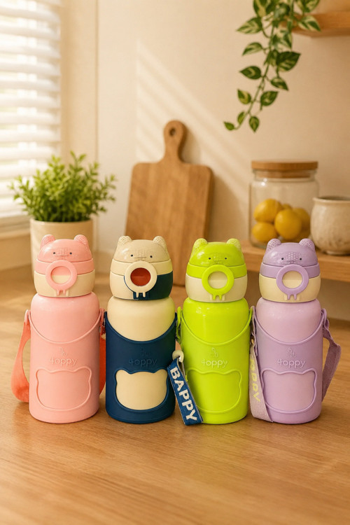 500 Ml Çocuk Termos Suluk – Modern, Taşıma Askılı, Kırılmaz Mavi,Yeşil,Pembe,Mor Renk