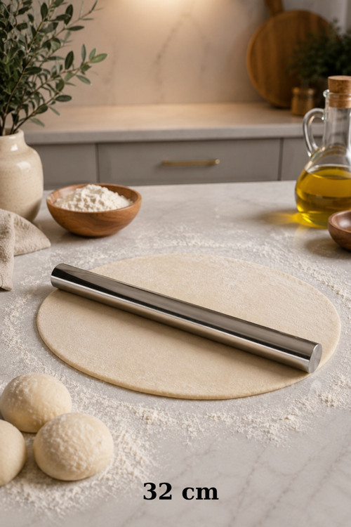 32 Cm Paslanmaz Çelik Hamur Açma Merdanesi Profesyonel Oklava Pizza Börek Baklava Merdanesi