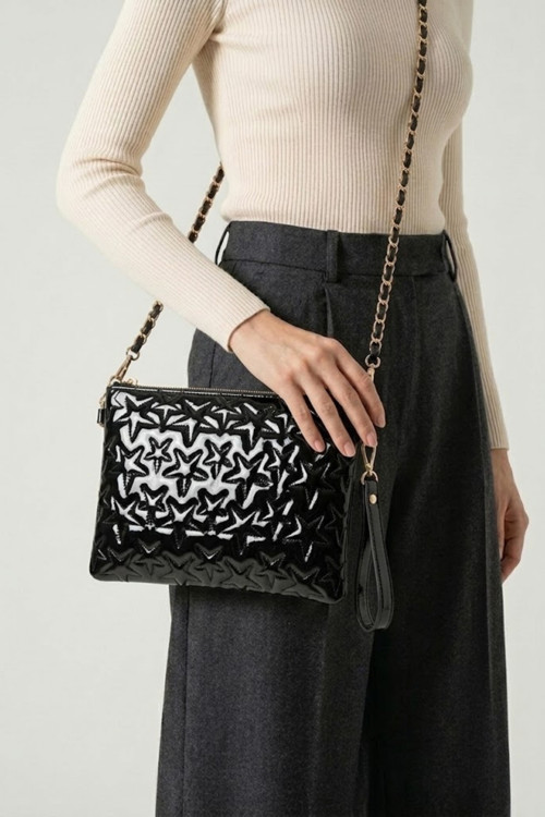 Gl-003 Yıldız Dikişli Kadın El Çantası Clutch Çanta Omuz Çantası Çapraz Çanta Pörtföy Çanta Rugan Si