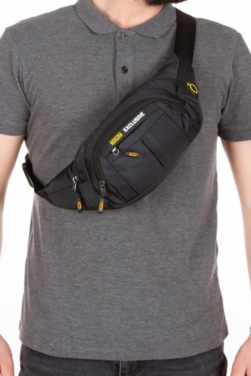 Np 622 Erkek Gri Usb Kulaklık Çıkışlı Crossbody Çapraz Göğüs Omuz Ve Bel Çantası Siyah