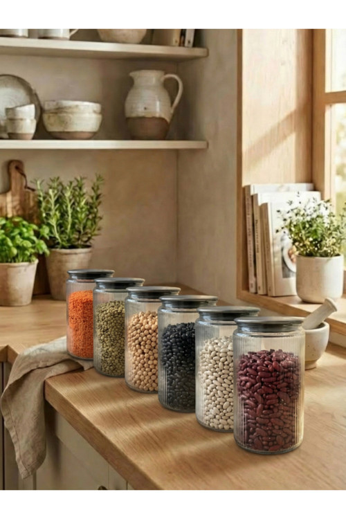 6'lı Set Metal Vakum Kapaklı Cam Saklama Kabı 1500 ML