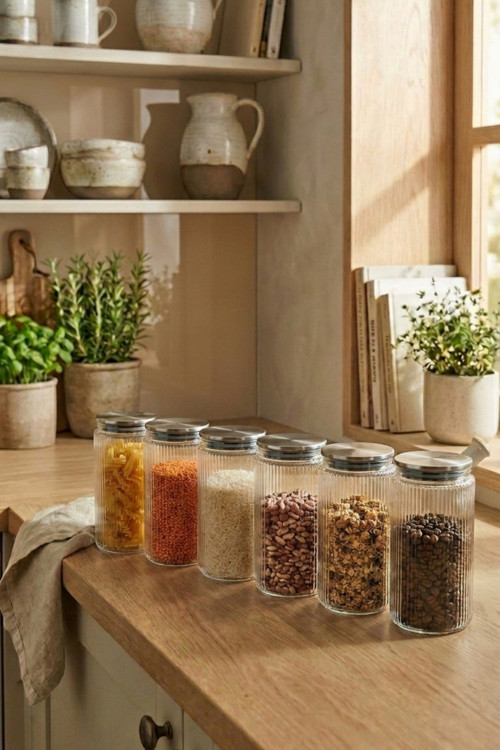 6'lı Set Metal Vakum Kapaklı Cam Saklama Kabı 1350 ML