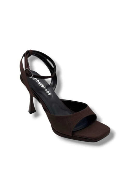 603-26 Parlak Saten Tek Bant Orta Boy Topuk Kadın Sandalet(10cm)
