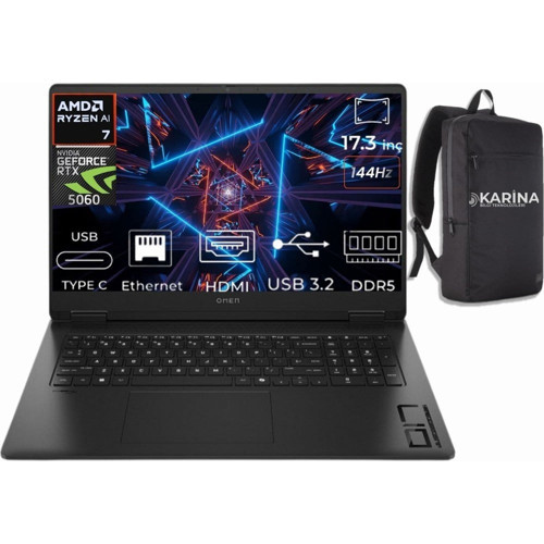 HP Omen 17-DB1015NT Ryzen Aı 7 350 C2EZ5EA-K33 128GB 2tb RTX5060 8gb W11PRO 17.3" Full Hd Gaming Laptop